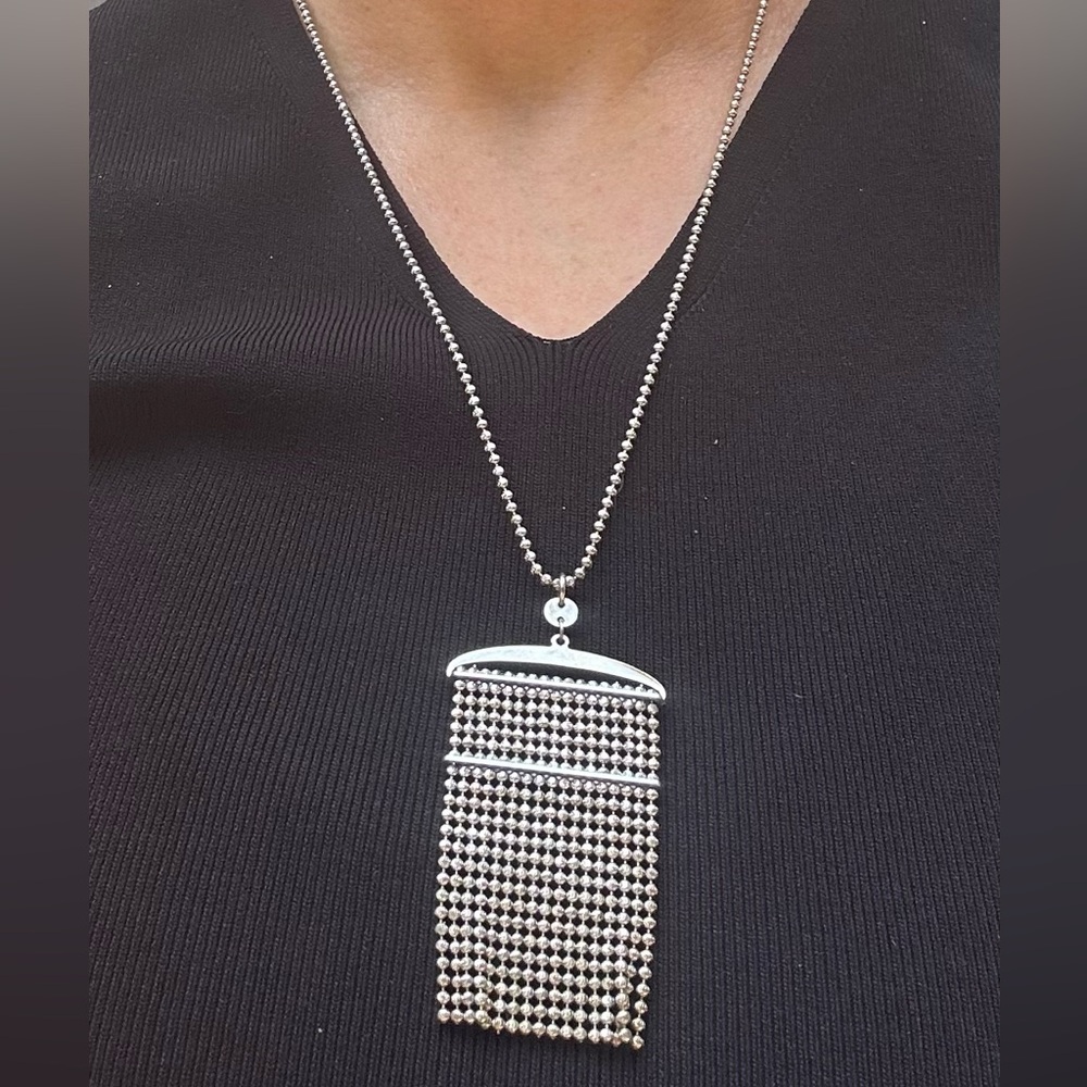 NWOT Frederic Duclos Sterling Silver Caviar Pendant Necklace with Beaded Chain